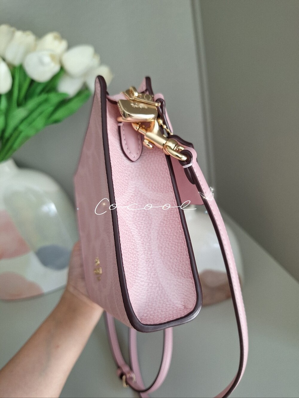 NEW Coach Limited Slim Crossbody Bag In Signature Canvas Powder Pink Purse - Picture 5 of 11